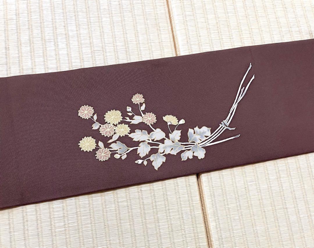 塩瀬 手描き友禅 金駒刺繍 九寸名古屋帯 - メルカリ