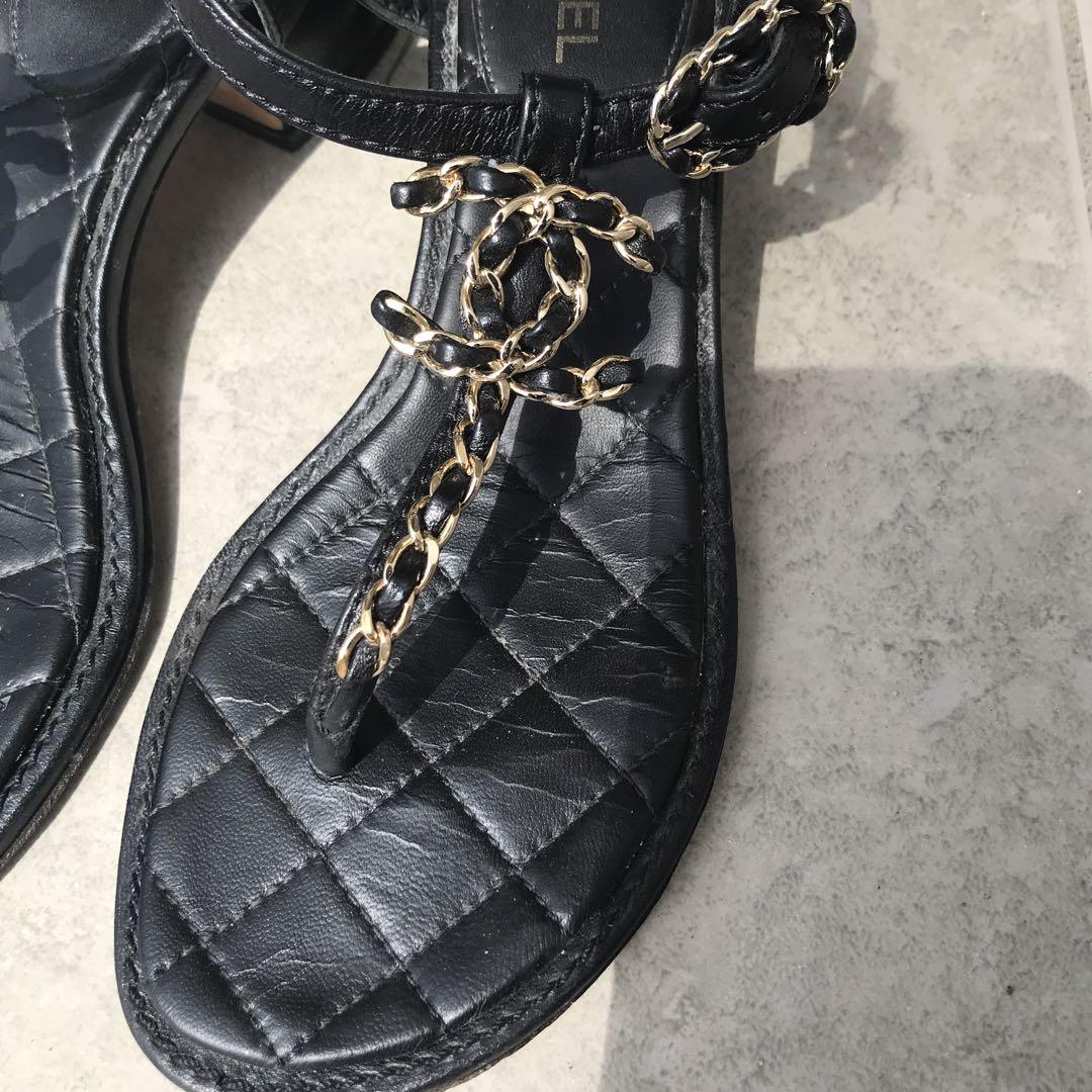 CHANEL シャネル チェーンココマーク サンダル 黒