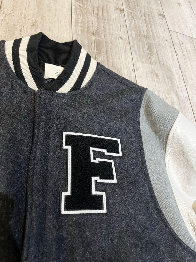 美品　FOG スタジャン ダークグレー Fロゴ fear of GOD袖本革
