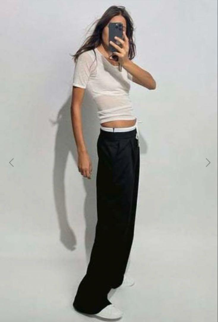 【ZARA】WIDE-LEGパンツ ダブルウエストバンド マリンブルー WIDE-LEGパンツ ダブルウエストバンド - ネイビーブルー | ZARA
