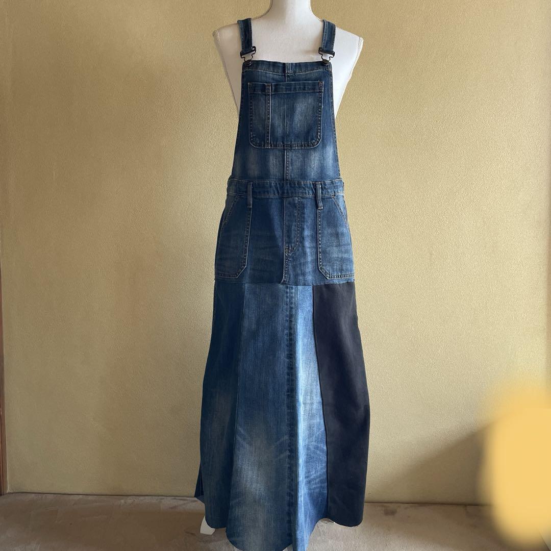 ハンドメイド　デニムリメイク　オーバーオールスカート　サロペット