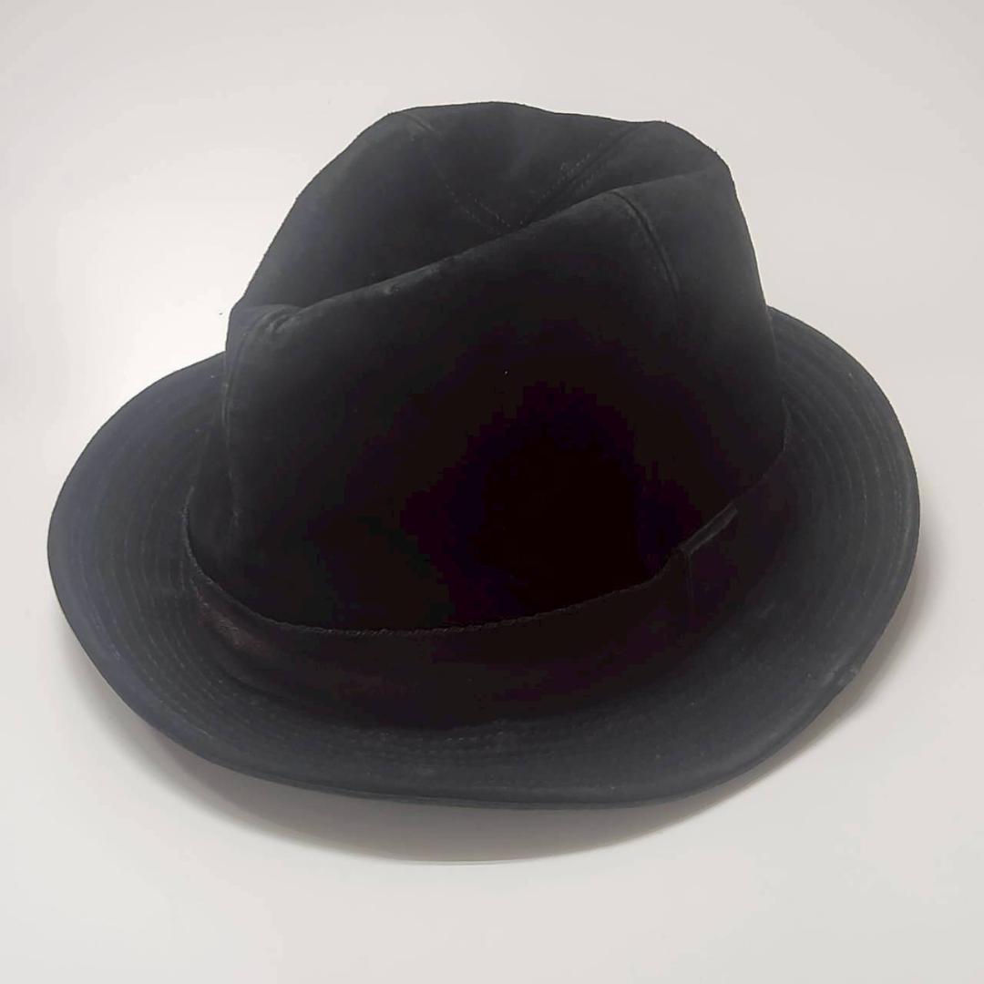 グッチ ハット リボンライン レザー ブラック #XL 59～60cm