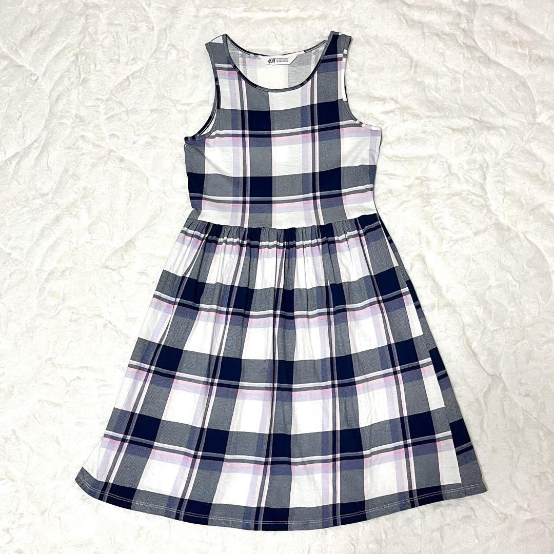 美品》【160】H&M ノースリーブ ワンピース チェック柄 - メルカリ