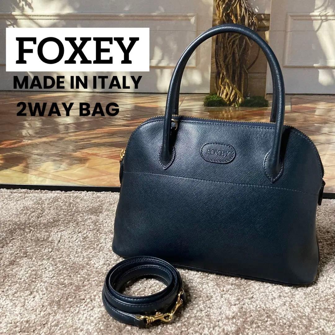 手数料安い 【美品】FOXEY ショルダーバッグ ネイビー 2WAY BAG