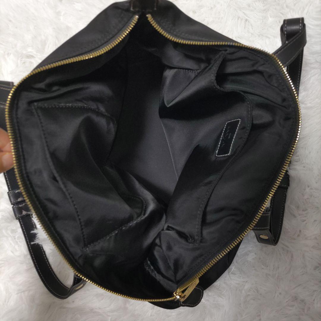 LANVIN リボン トートバッグ ブラック レザー ナイロン A4収納