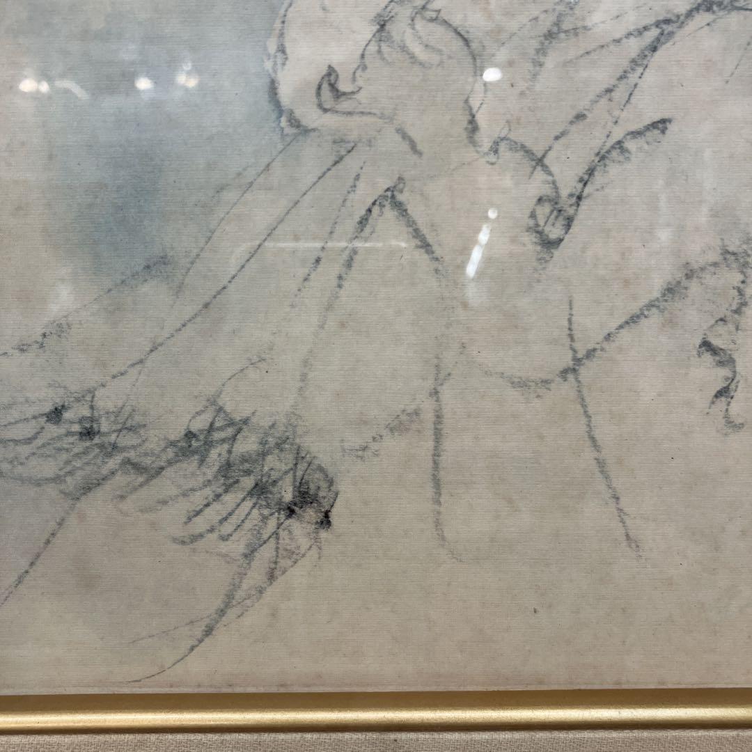 昭和レトロ いわさきちひろ 女の子 人物画 鉛筆画 色紙 絵画 壁掛け 額装