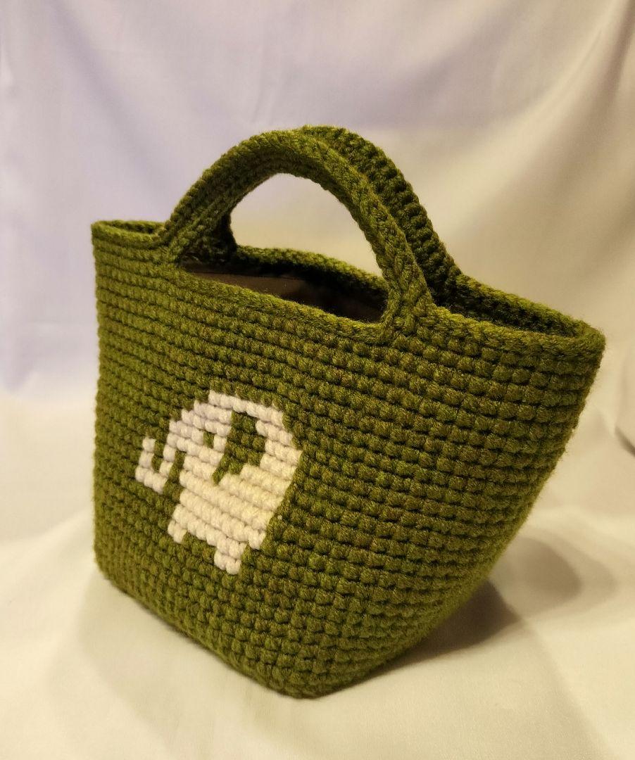 【くーしゃん】ハンドメイド ぞうさん模様 毛糸バッグ