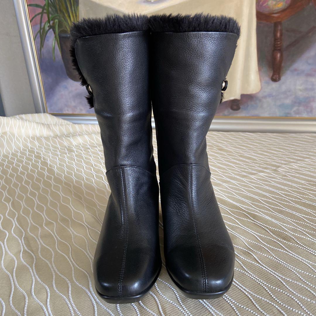 極美品　Monet☆本革ムートンブーツ　黒　雨雪OK 日本製　24.5cm 3E