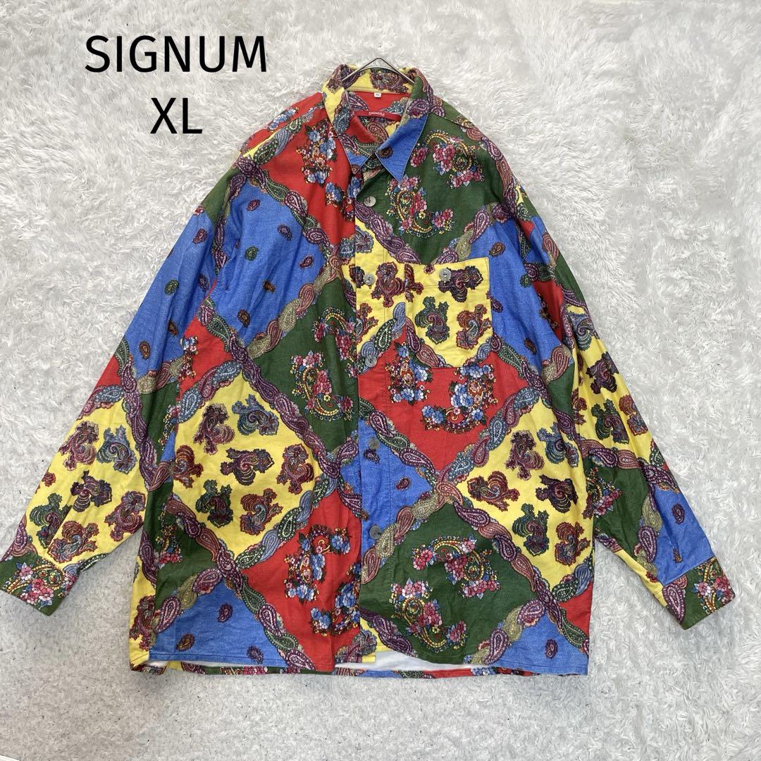 古着 SIGNUM ペイズリー柄 オーバーサイズ 長袖 シャツ 派手 XL