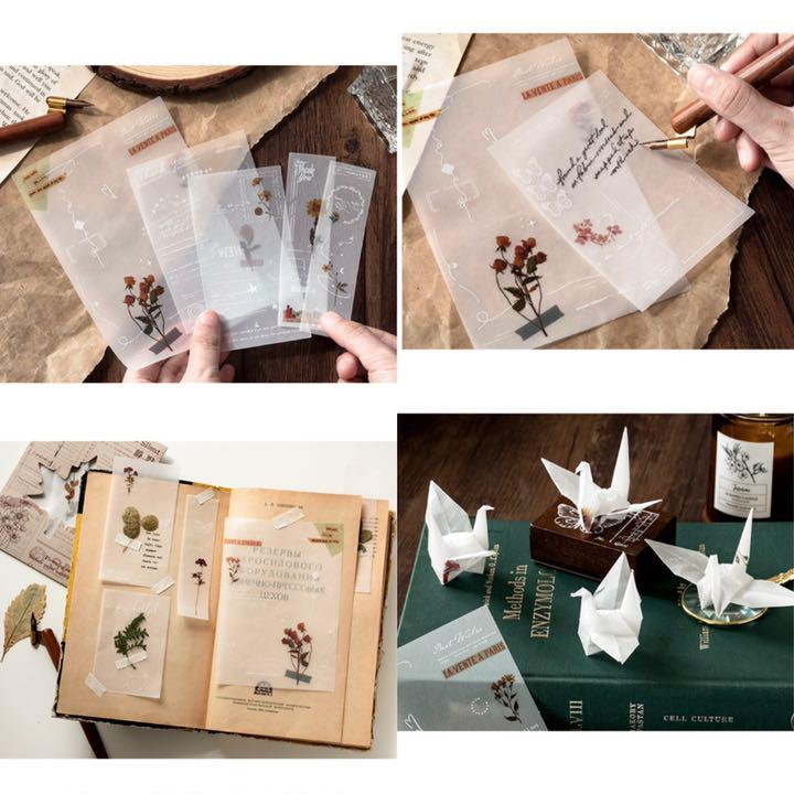 新品❗️花朝紀シリーズ 植物風硫酸紙素材ペーパー コラージュ素材 6種90枚 最新人気 花朝記シリーズ 硫酸紙コラージュ素材ペーパー 6種 90枚セット ノート/メモ帳
