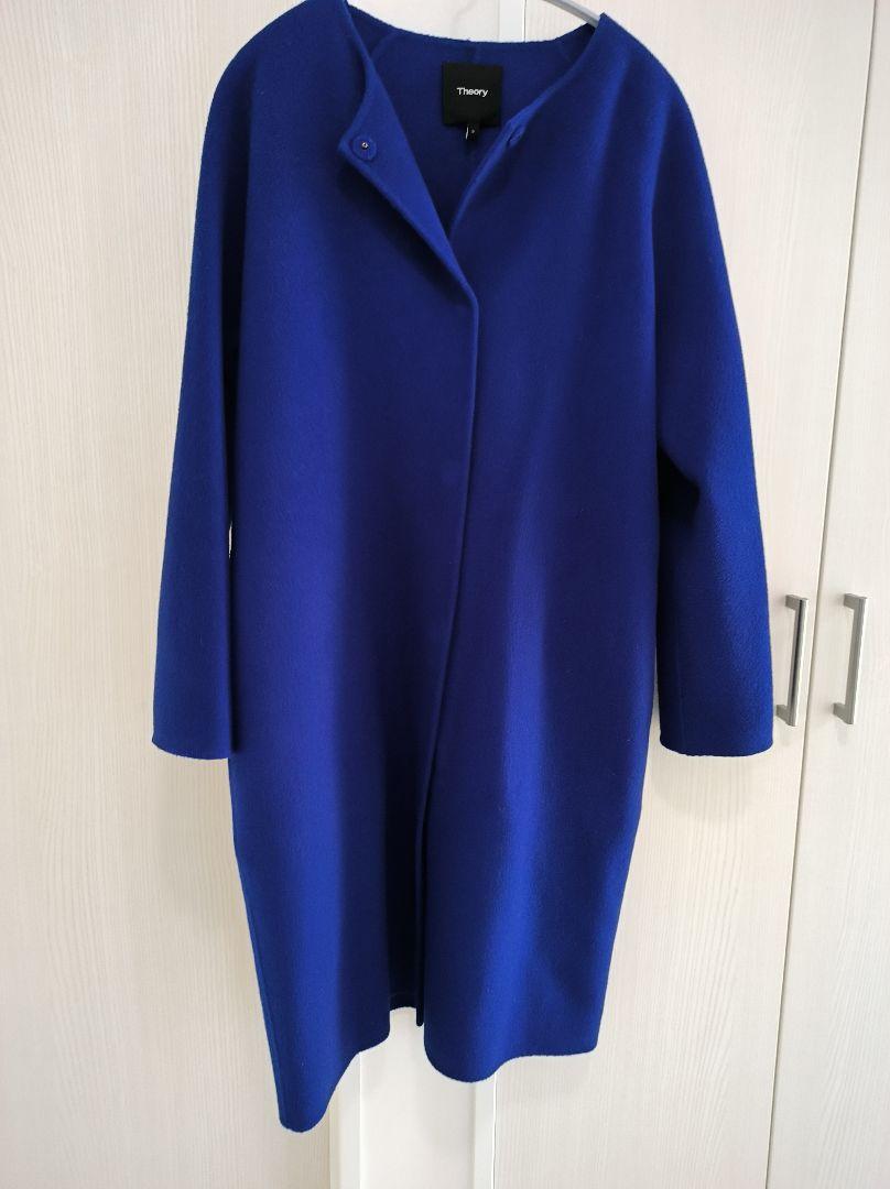 カシミヤ ノーカラー S 青 ブルー NEW DIVIDE LUXE ジャケット