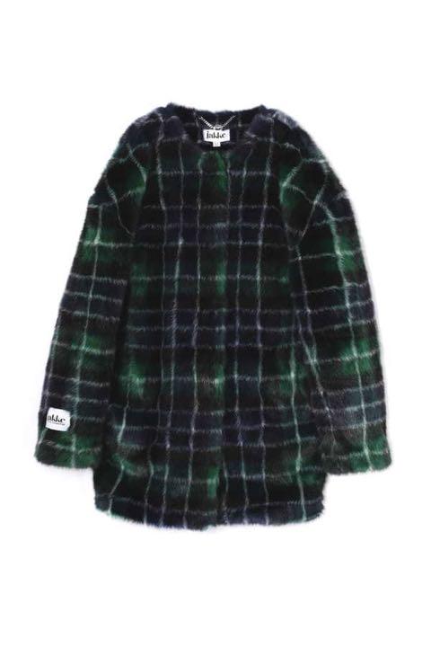 JAKKE フェイクファー チェックコート JAKKE】フェイクファーチェックコート