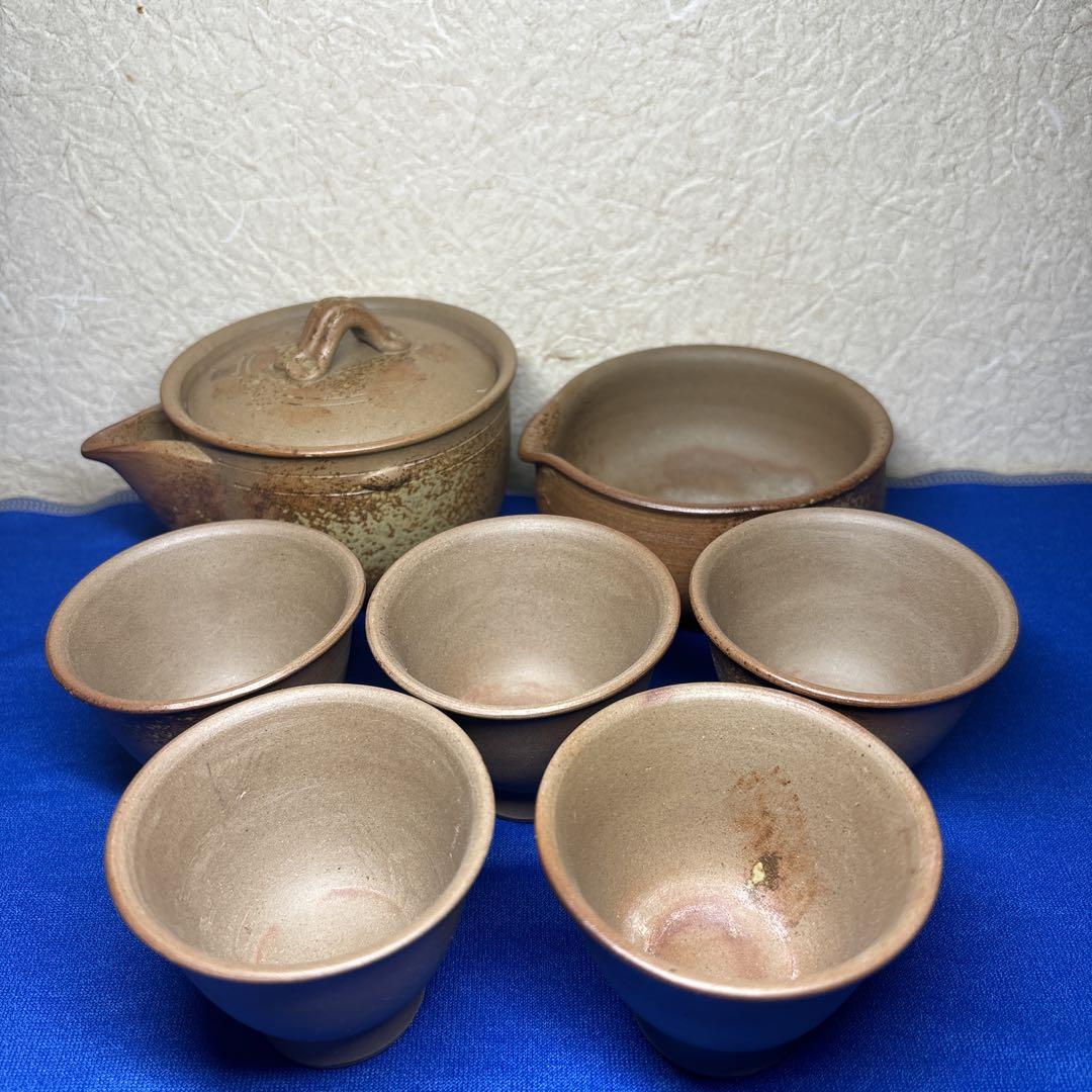 茶道具 備前 煎茶器 宝瓶・湯冷まし・煎茶碗 7点揃い『木村 陶峰』造
