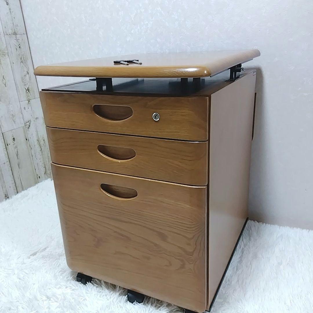 綺麗【カリモク】家具　キャビネット　学習机　３段引き出し　鍵付き