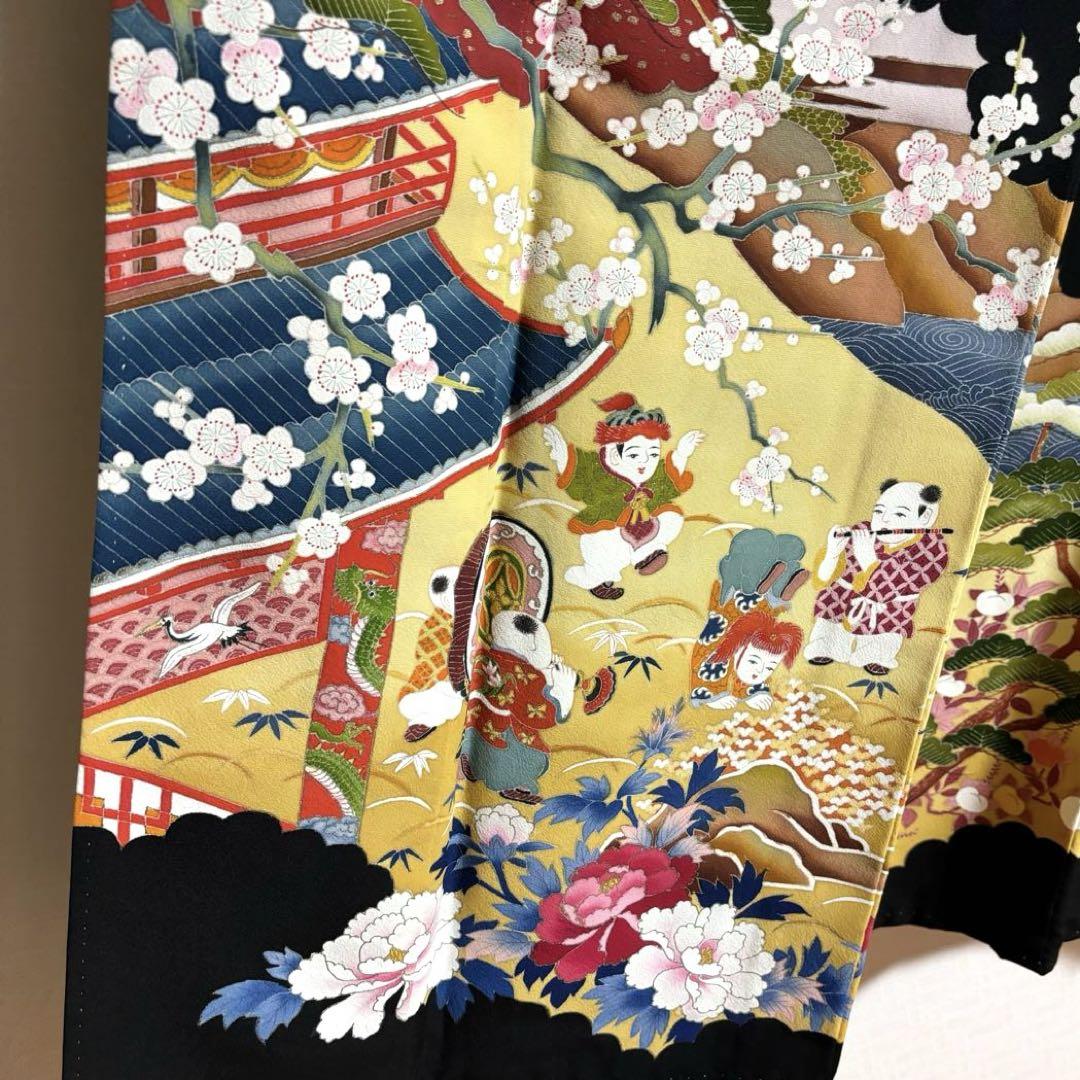 落款入り】 着物 袷 広衿 黒留 比翼仕立て 5つ紋 祭礼踊子身丈約 落款入り】 着物 袷 広衿 黒留 比翼仕立て 5つ紋 祭礼踊子身丈約
