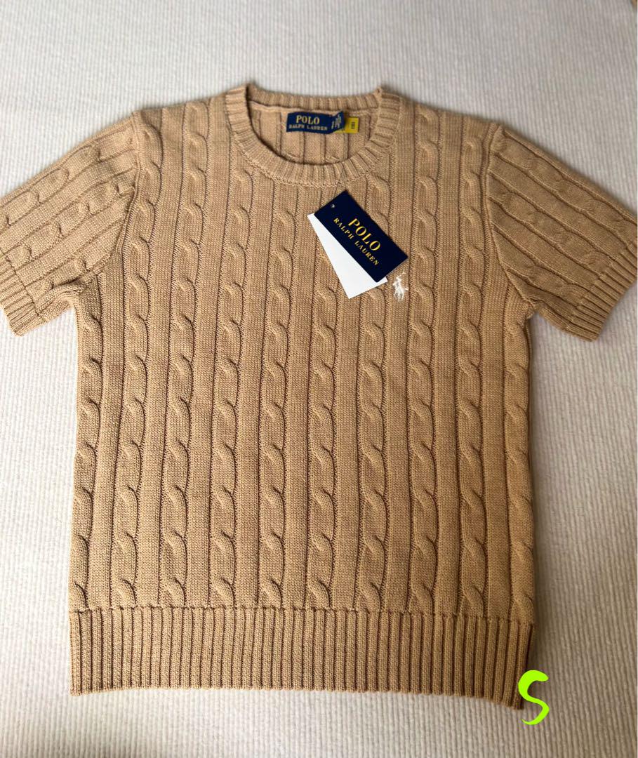 POLORALPH LAUREN 半袖ケーブルニットコットン ブラウン s bu