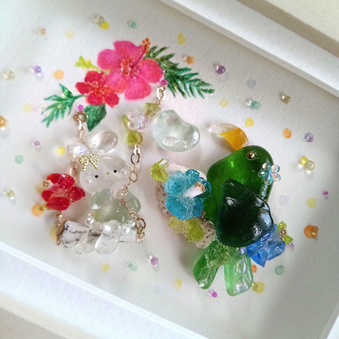 シーグラスアート　✧夏の出逢い✧南国鳥ver　手描き原画