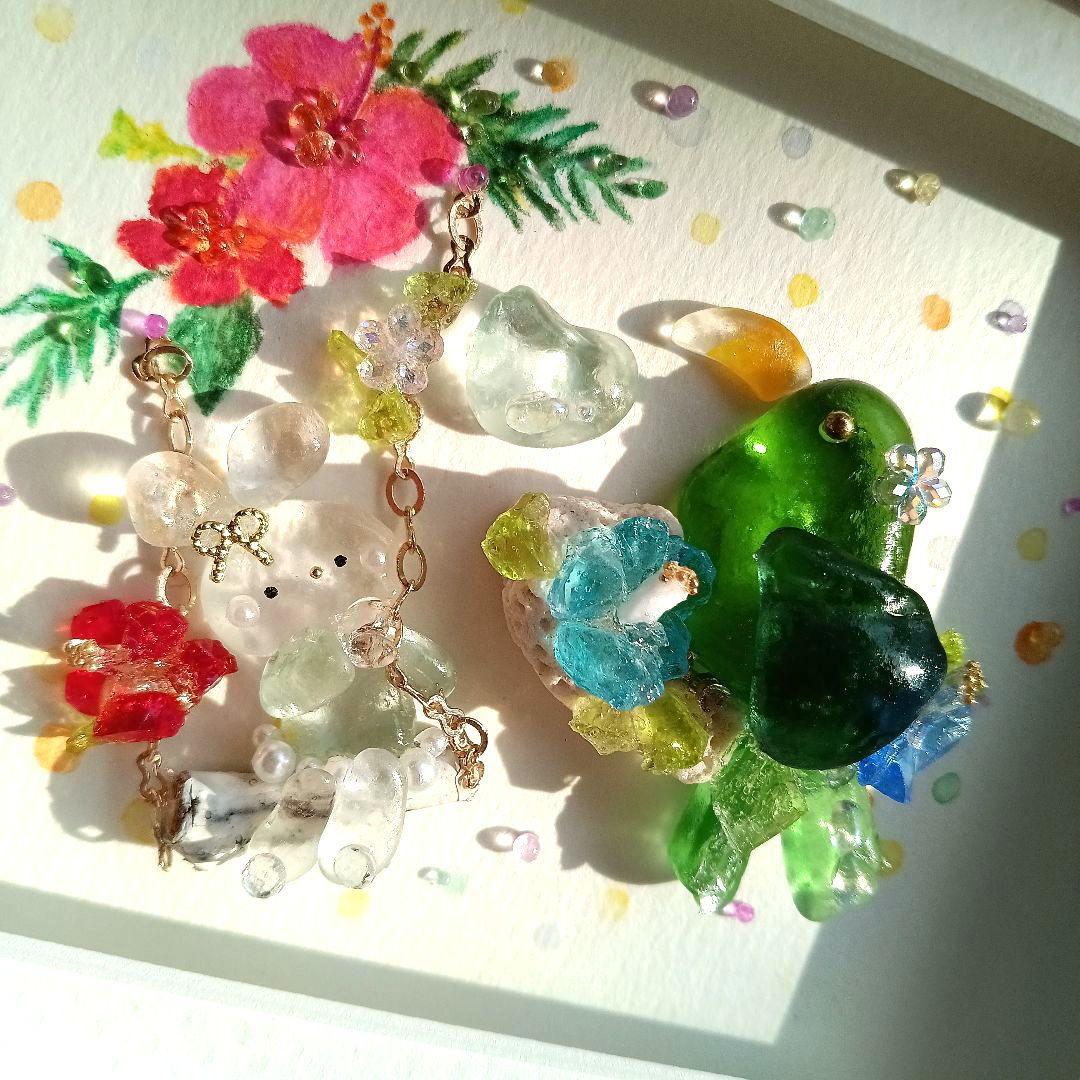 シーグラスアート　✧夏の出逢い✧南国鳥ver　手描き原画