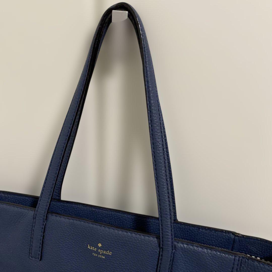 【超お買い得！】 kate spade ネイビー レザートートバッグ - メルカリ バッグ