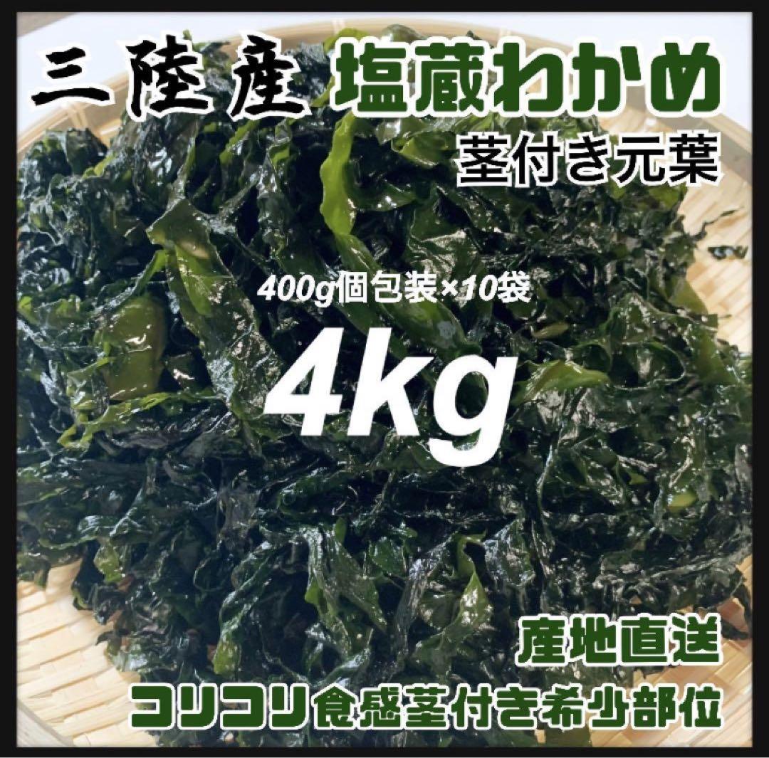 激安 超特価商店街  希少コリコリ食感】塩蔵元葉わかめ 茎付き 4kg 400g×10袋 三陸産 魚介類(加工食品)