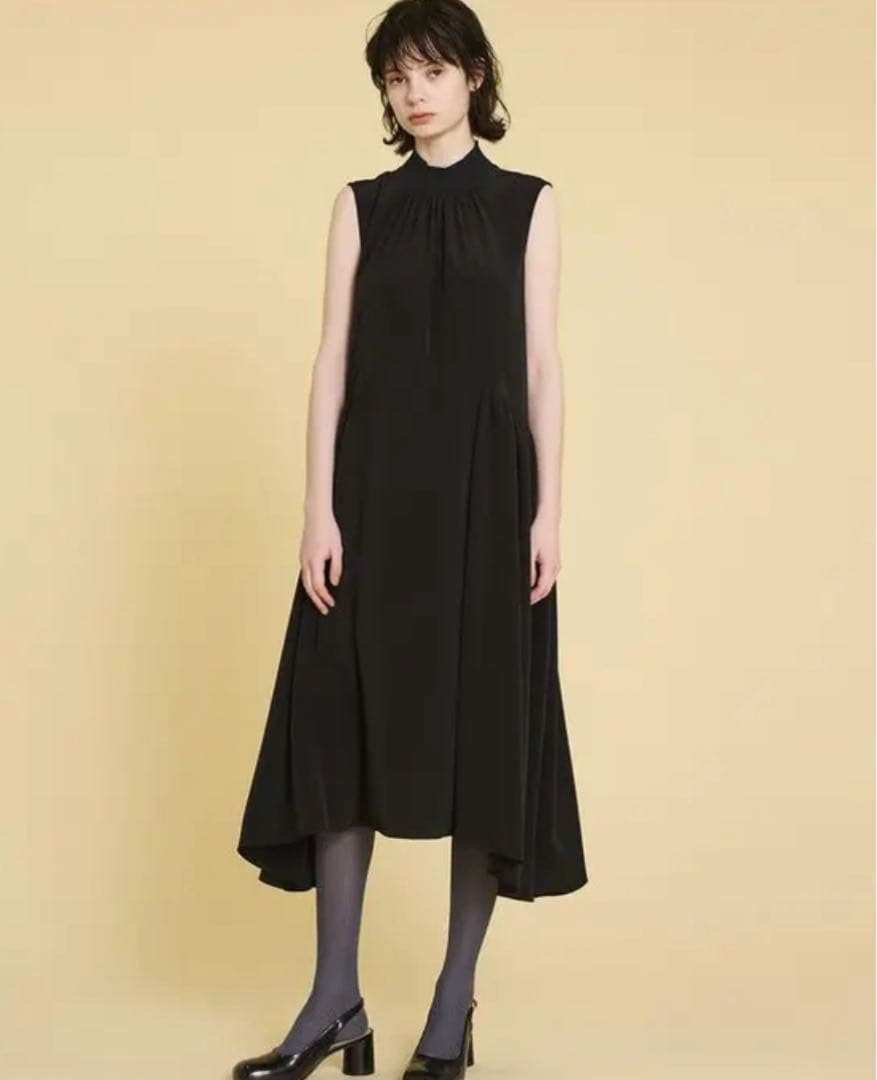 LANVINenBleu ランバンオンブルー トリアセテートデシンギャザードレスS LANVIN en Bleu