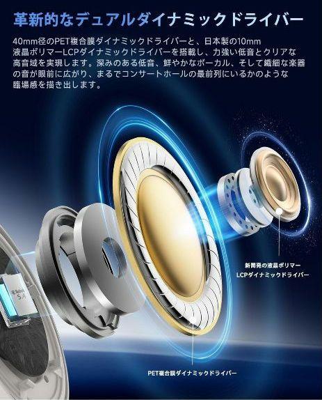 EarFun Tune Pro ホワイト ANC ワイヤレスヘッドホン