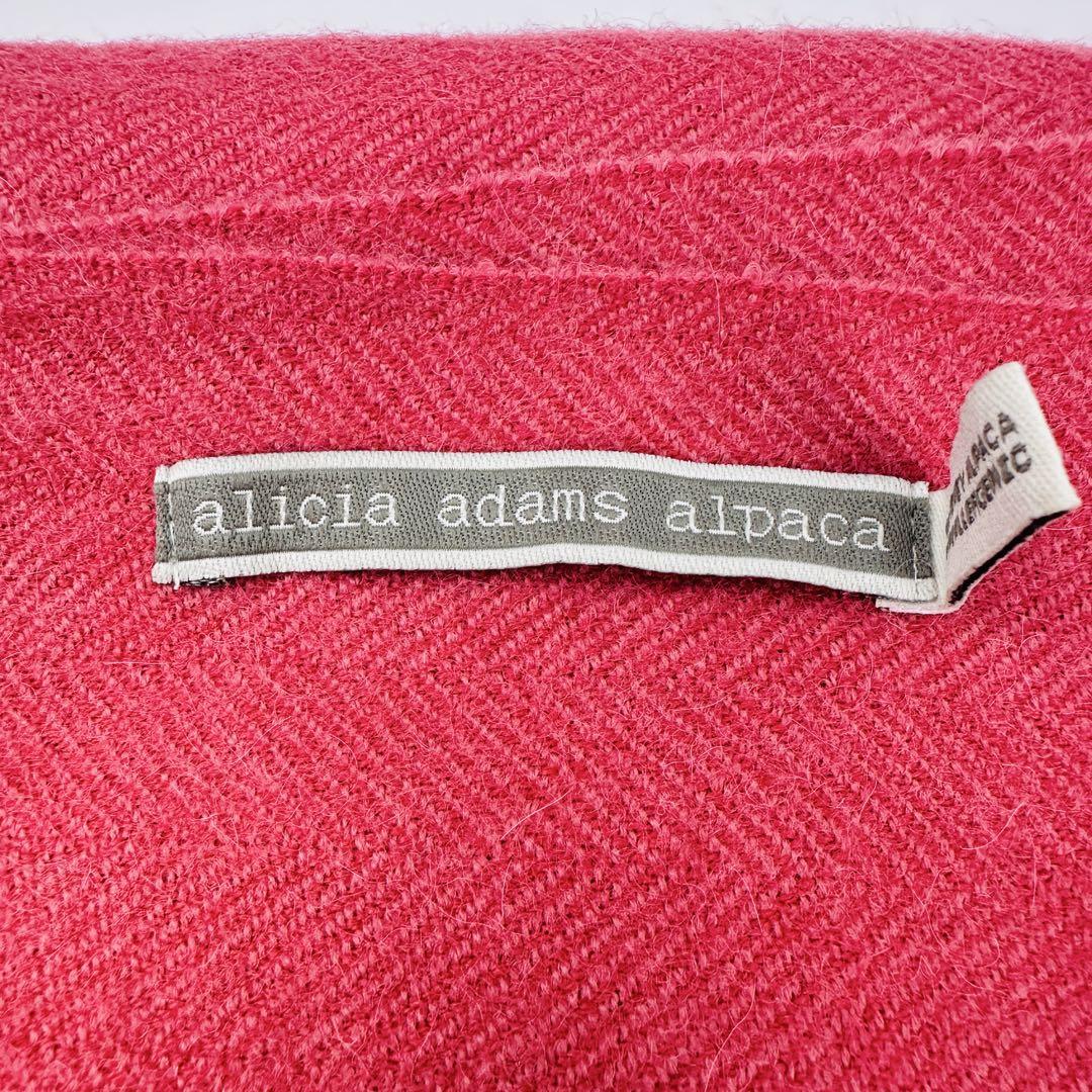 美品 アリシアアダムスアルパカ 赤いヘリンボーンマフラー