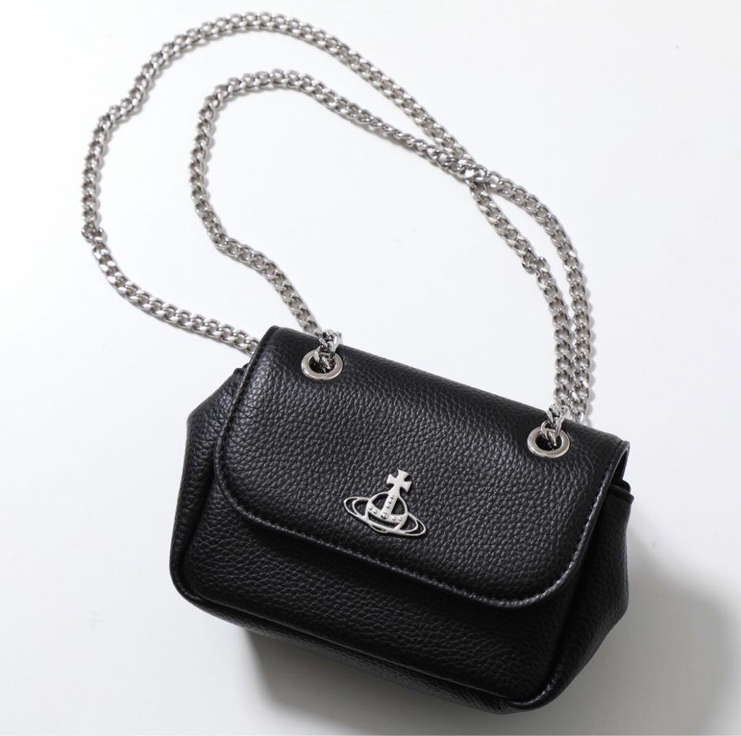 ☆送料関税込☆Vivienne Westwood チェーン ショルダーバッグ☆ PU GRAIN チェーン付きショルダーバッグS(ブラック)（レディース