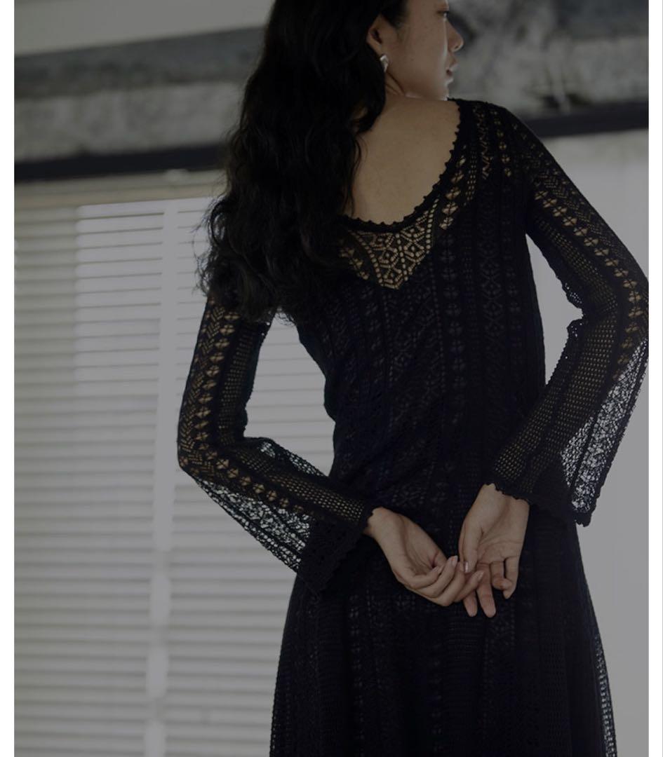 MEDI LACE MESH KNIT FLARE DRESS