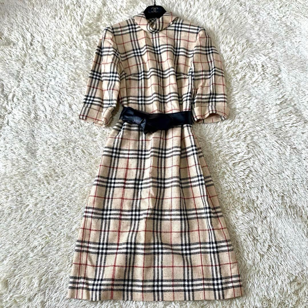 【希少】バーバリー ロングシャツ ワンピース 羽織り メガチェック 麻 リネン 希少】バーバリー ロングシャツ ワンピース 羽織り メガチェック