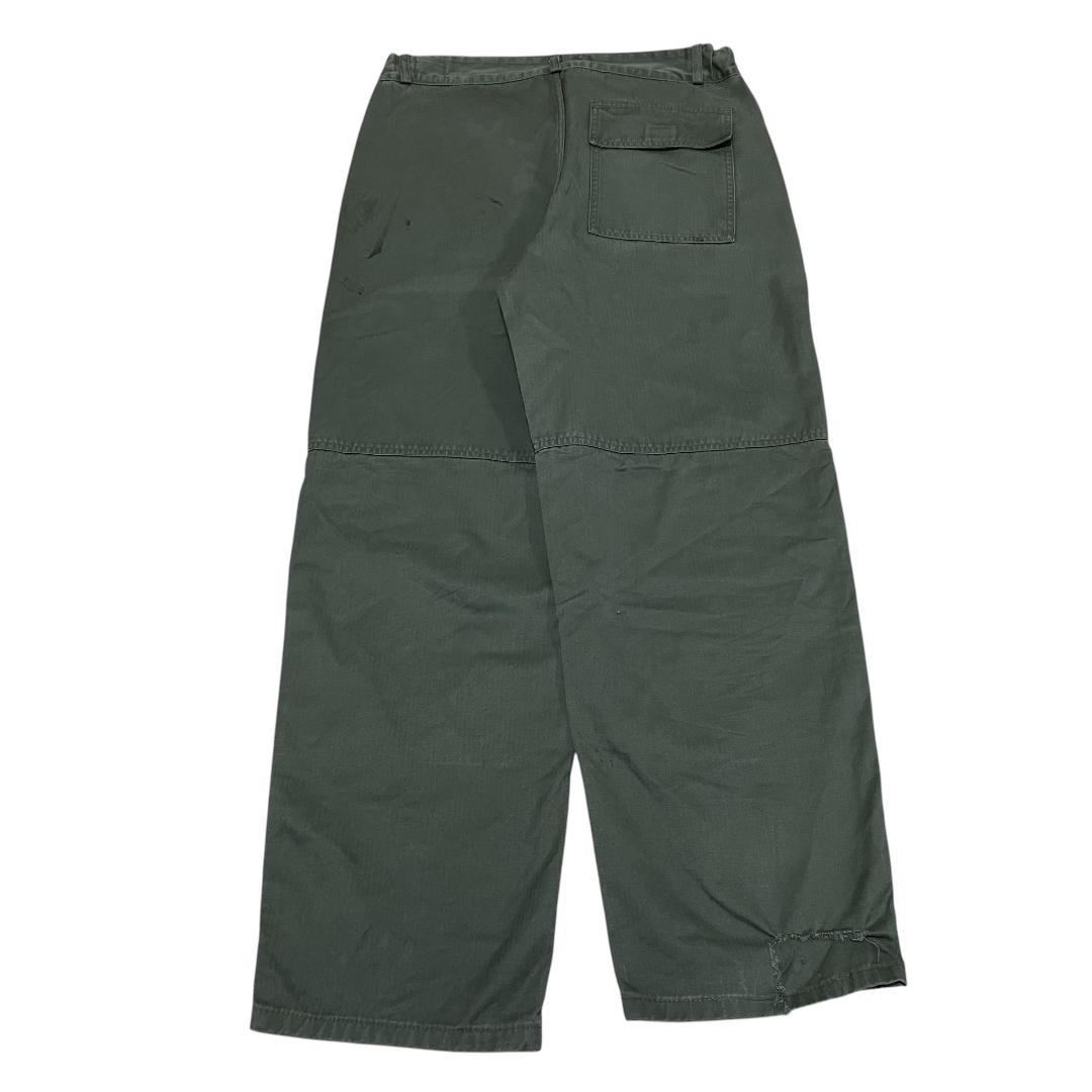 フランス軍ダブルニーミリタリーパンツヘリンボーンツイルw33カーキ古着緑グリーン