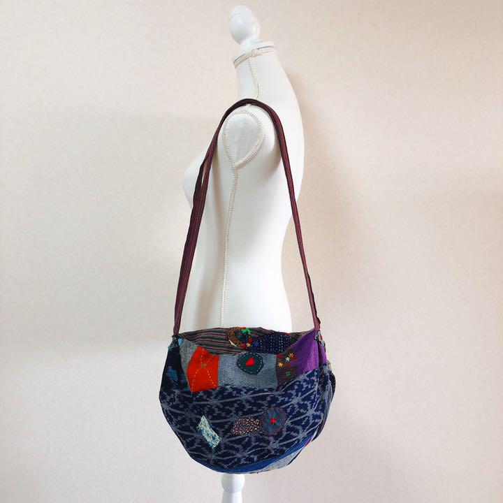【ハンドメイド】特大サイズ！！刺し子とパッチワークのまんまるポーチ　和柄 rectangle_large_type_2_aa465bb
