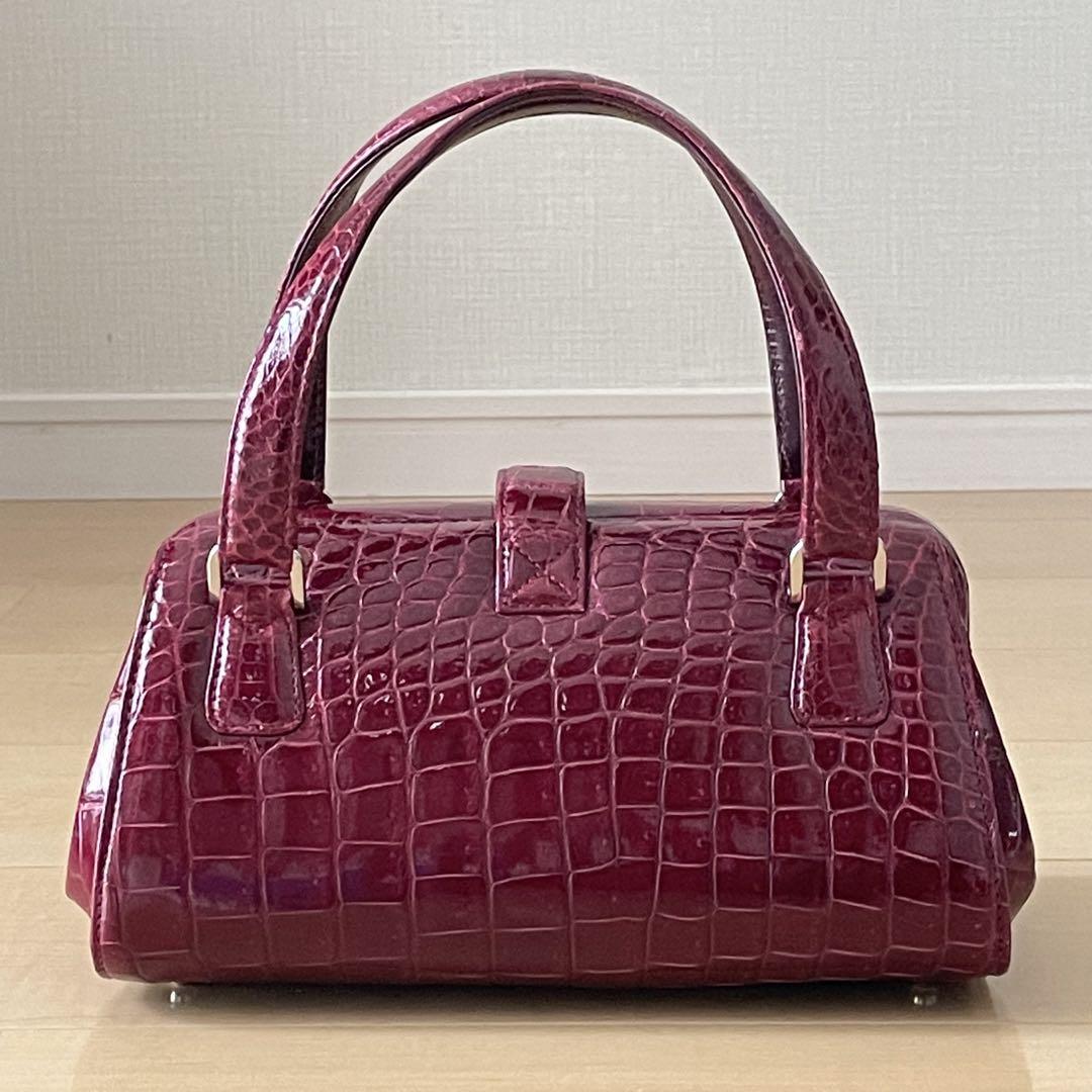 専用→極美品♪本クロコダイル ハンドバッグ ワインレッド シャイニー