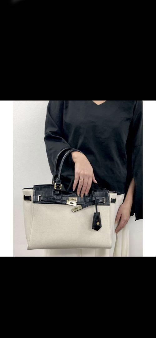 ROSELLINI（ロゼリーニ） クロコ型押し麻混ベルトトートBAG
