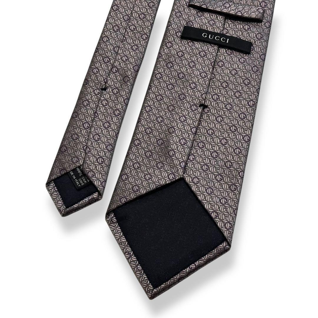 極美品✨GUCCI ネクタイ　グッチ　光沢感　Gロゴ　ジャガード　シルバー