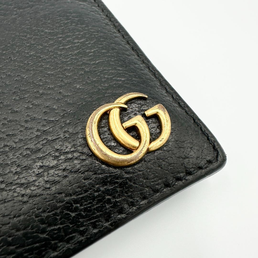 【美品】GGマーモント 折財布　レザー　ブラック　ゴールド金具