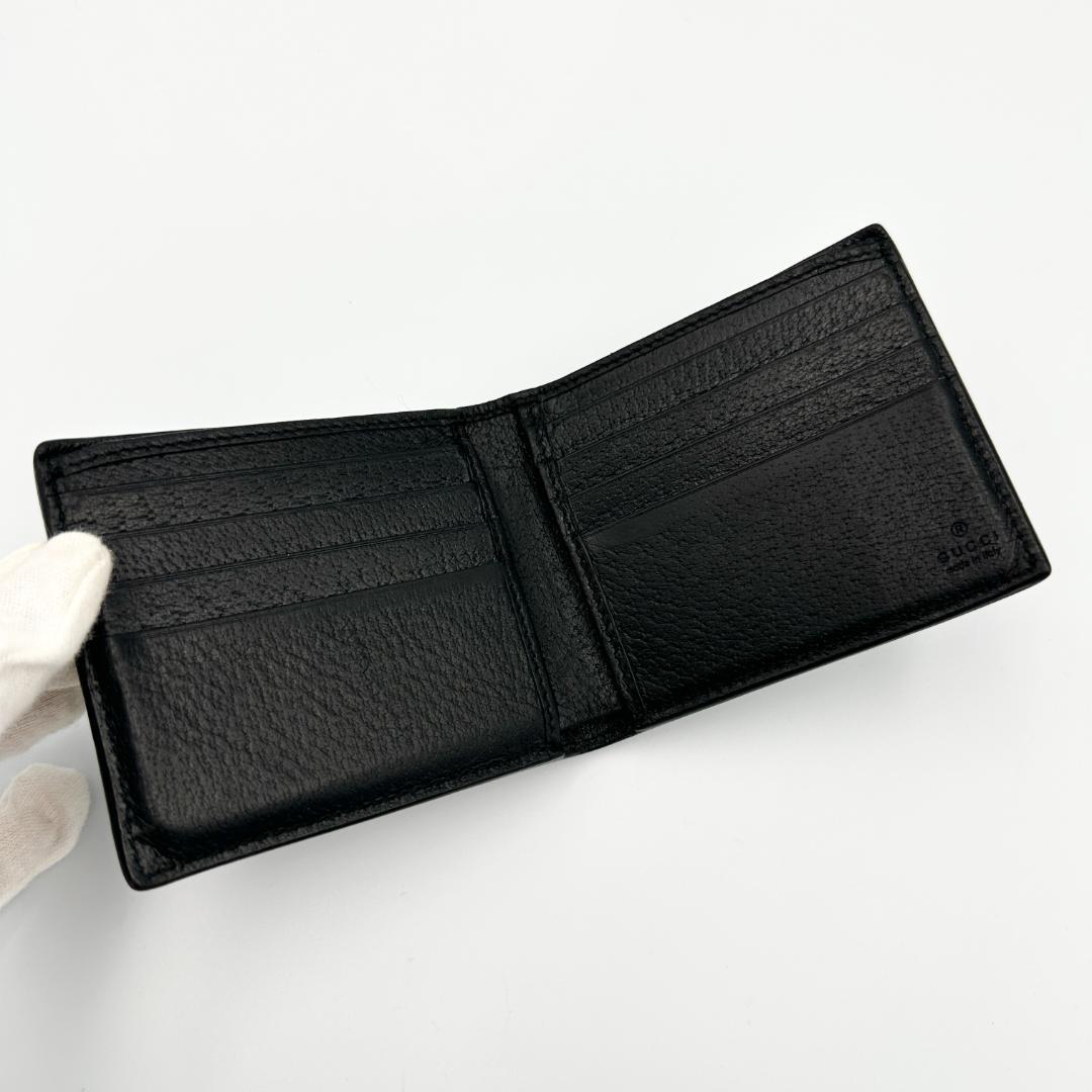 【美品】GGマーモント 折財布　レザー　ブラック　ゴールド金具