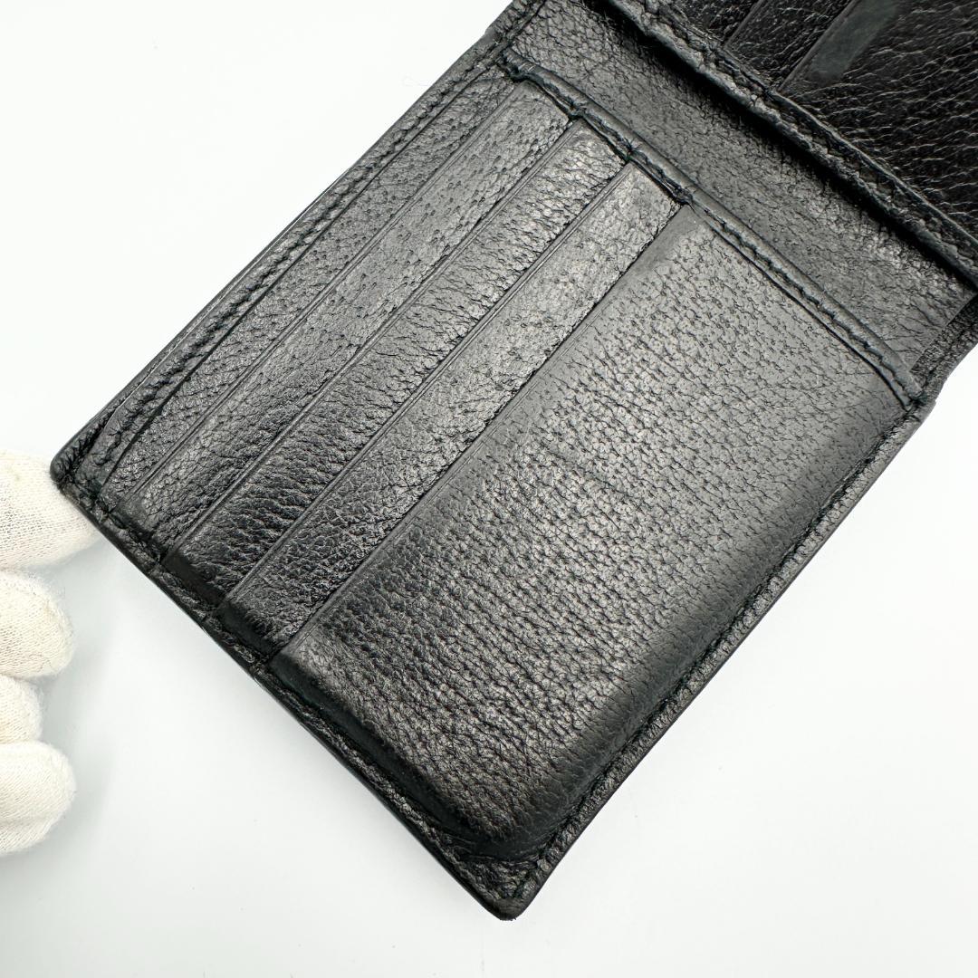 【美品】GGマーモント 折財布　レザー　ブラック　ゴールド金具