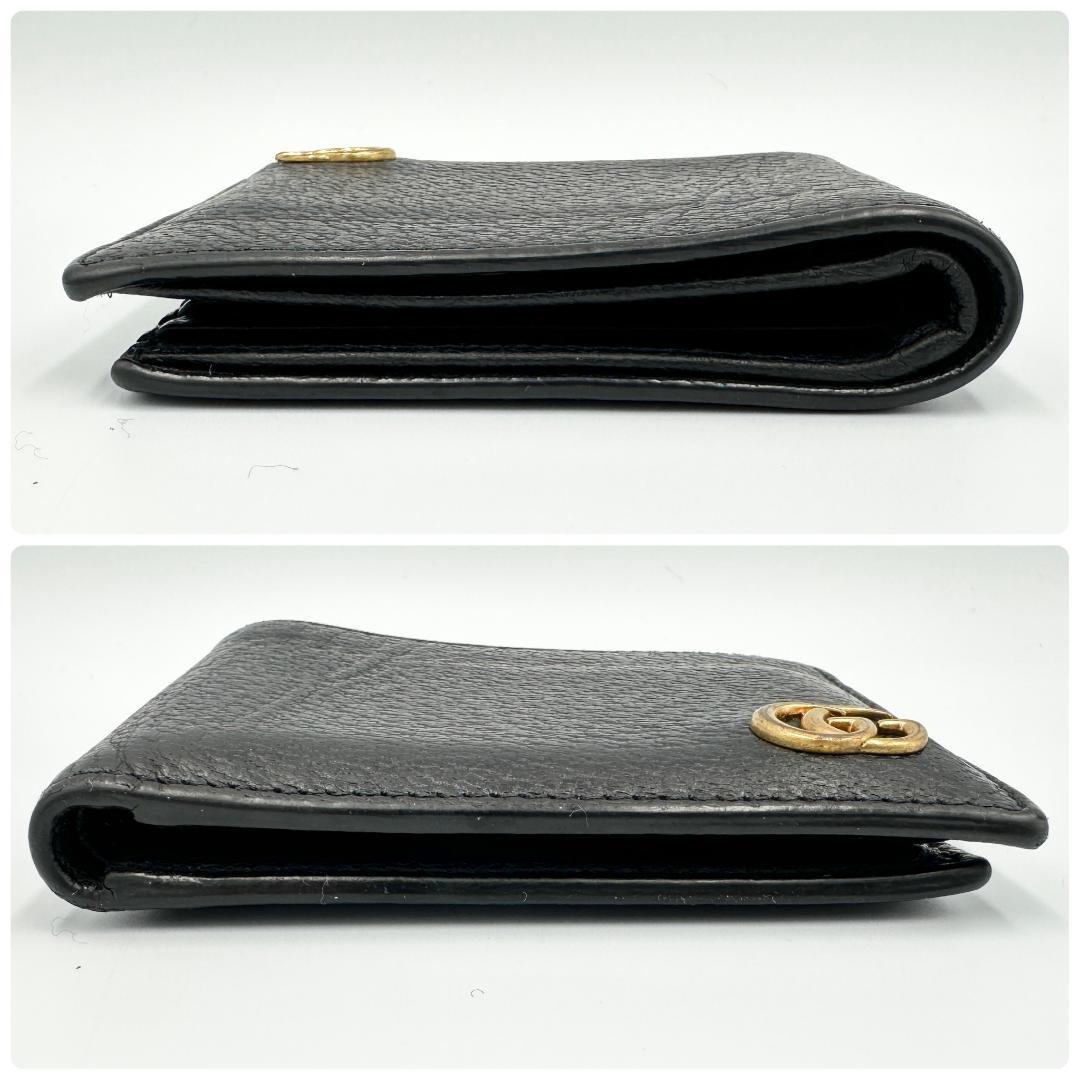 【美品】GGマーモント 折財布　レザー　ブラック　ゴールド金具