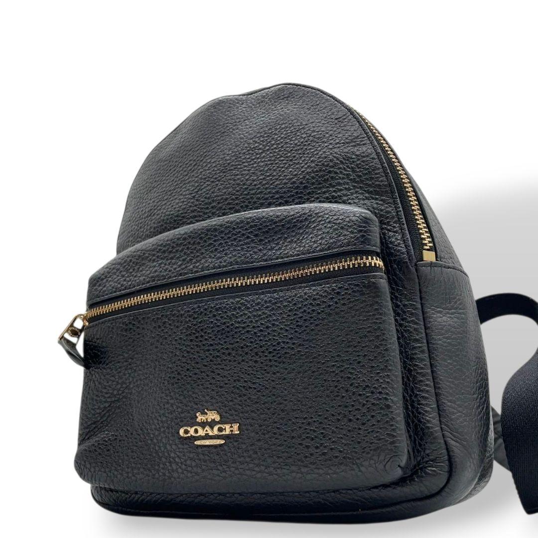 コーチ　バックパック　黒　ロゴプレート　リュック　レザー　COACH　s80