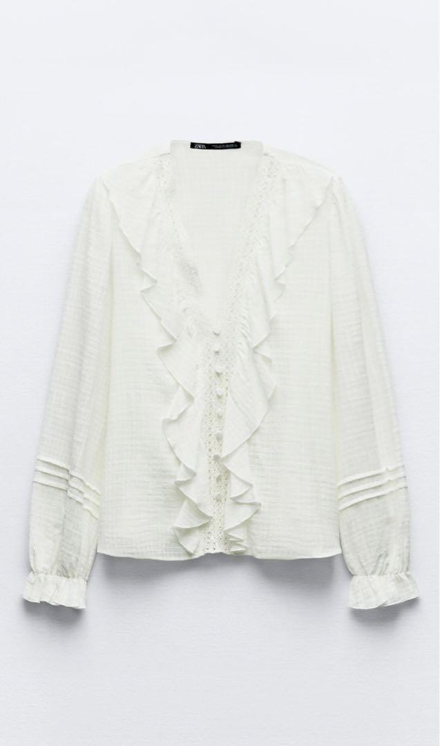 ZARA - 新品 ZARA ザラ フリルラスティックブラウス ベージュ XL