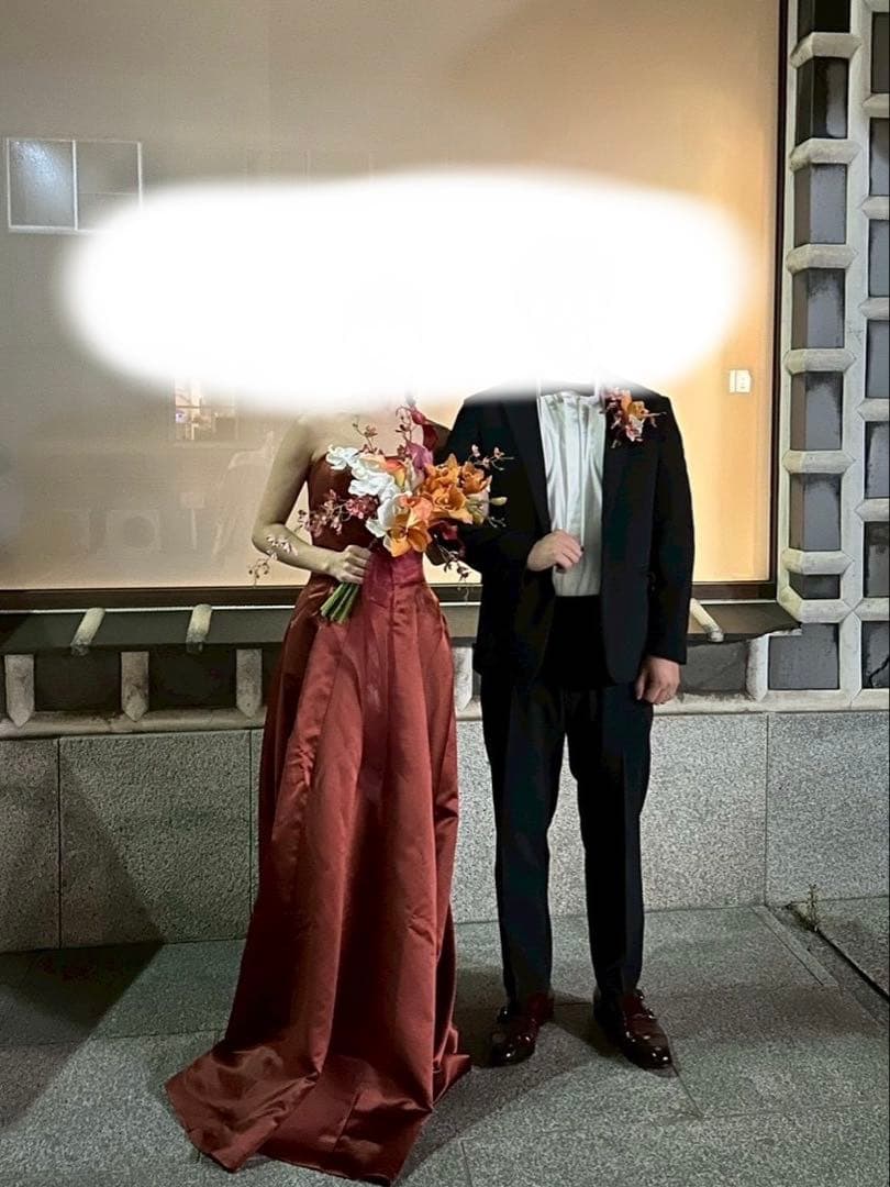 サテン ドレス 2次会 ウェディング テラコッタ ワインレッドS