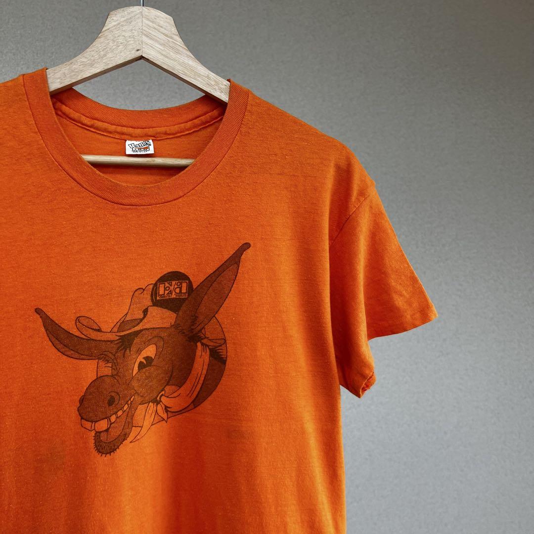 70s USA製 オレンジ ロバ プリントTシャツ 染み込み L vintage