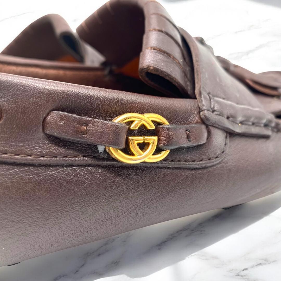 GUCCI インターロッキング タッセル ドライビングシューズ 茶