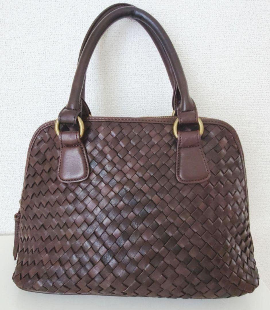 【美品】レザー 編み込み ハンドバッグ