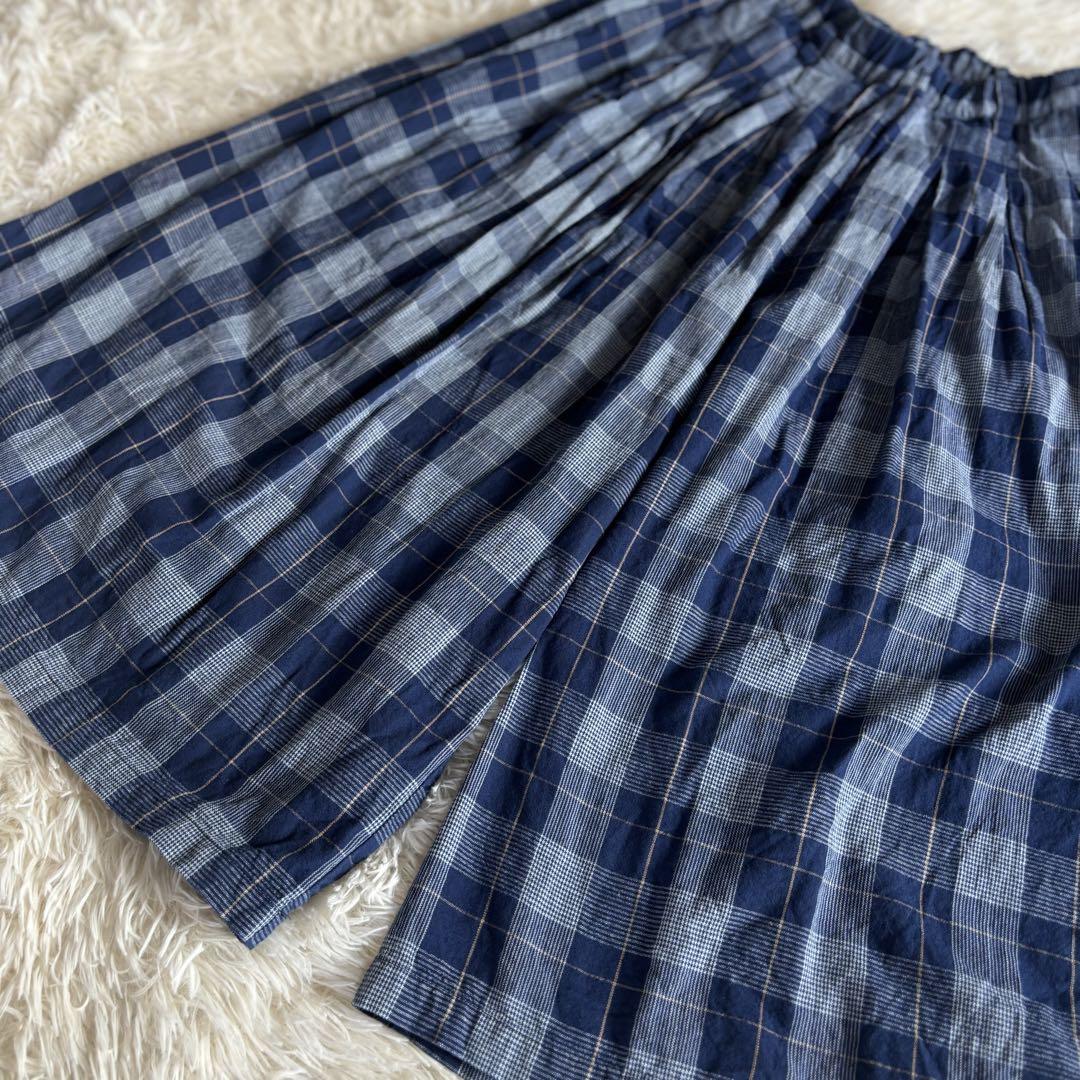 【専用】サニークラウズ　シャトルノーツ　インディゴチェックのキュロットパンツ綿麻 専用】サニークラウズ シャトルノーツ インディゴチェックの