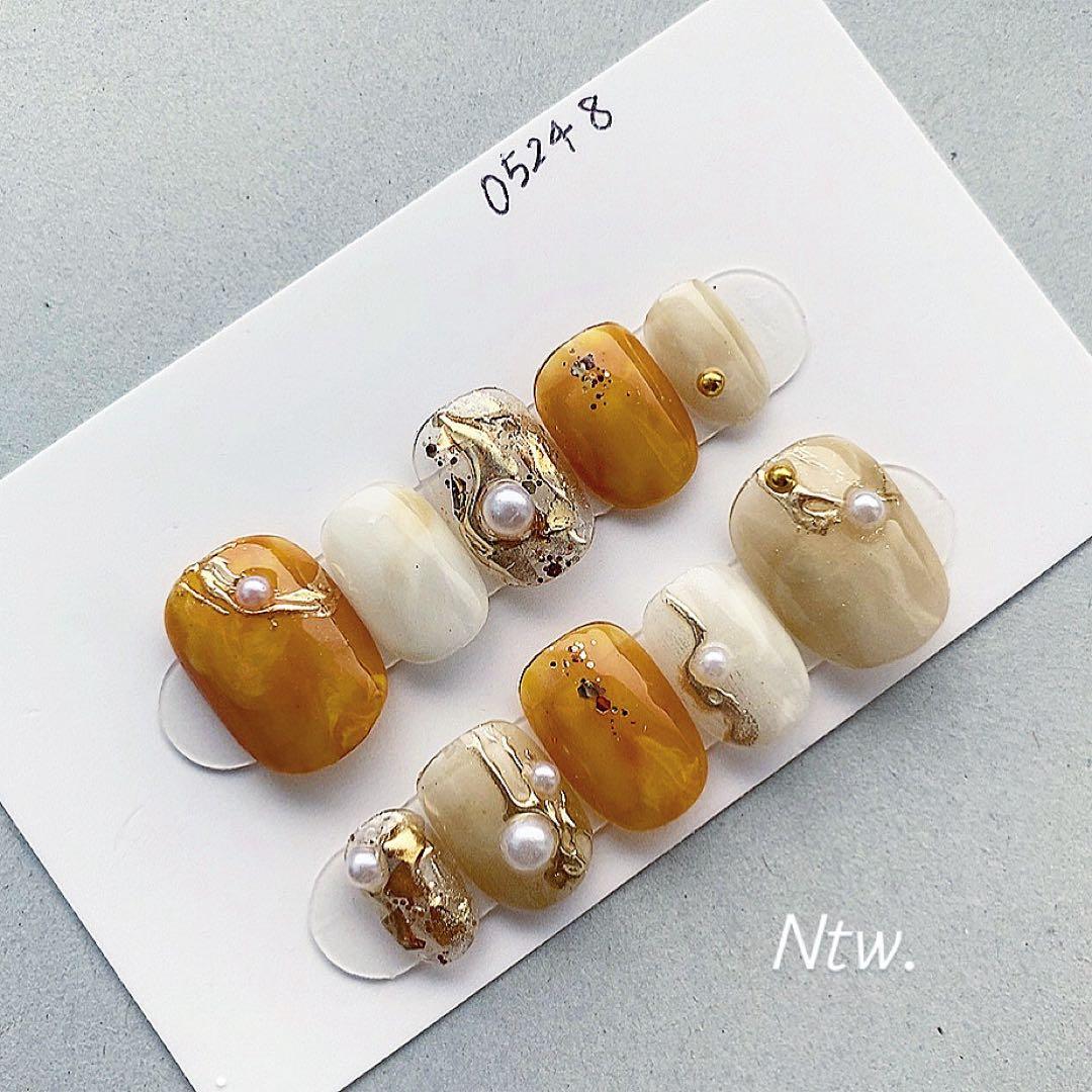 オーダー専】 浴衣 花柄 ネイルチップ 水色 淡色 青 ブルー 蝶々 和 夏