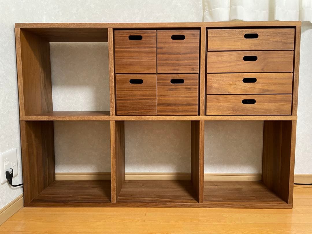 無印良品スタッキングシェルフ　ウォールナット材　➕引き出し4段2点セット