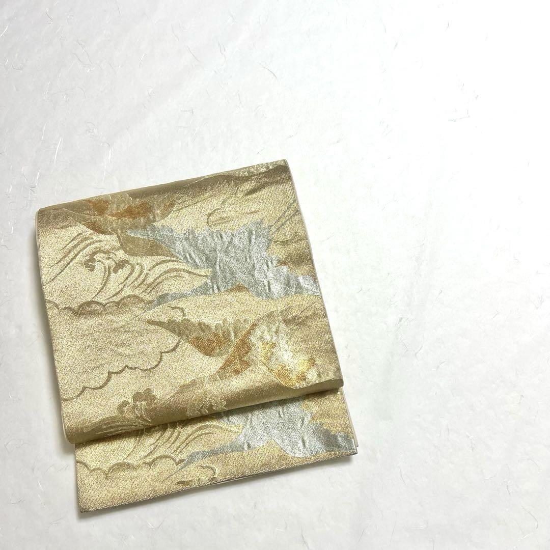 袋帯 渦巻き柄 金糸 深緑色 PO-3250 金襴生地販売 小紋七宝菊鳳凰 (黒)柄の和柄生地通販なら都香庵