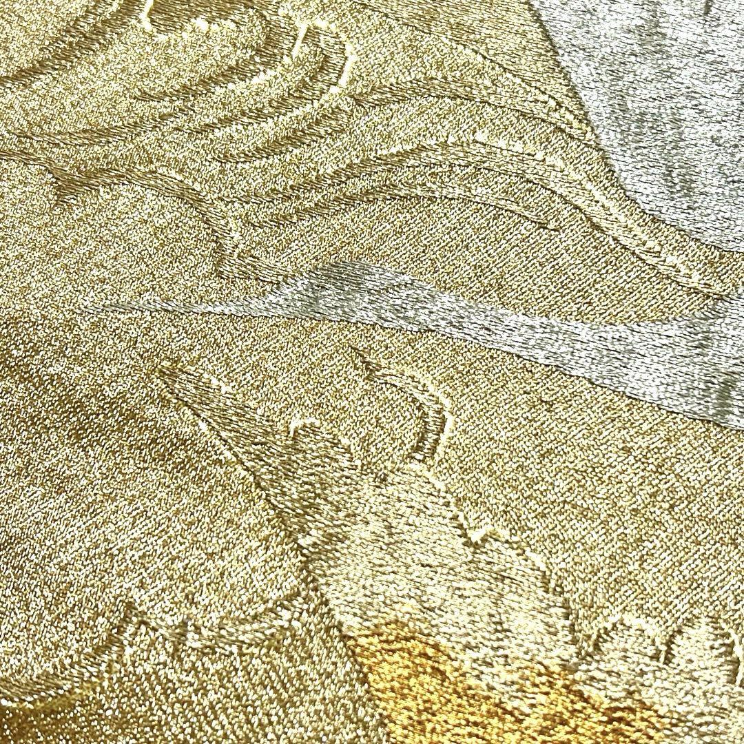 袋帯 飛翔鶴 波模様 雲柄 金銀糸 金色 PO-3293 - メルカリ